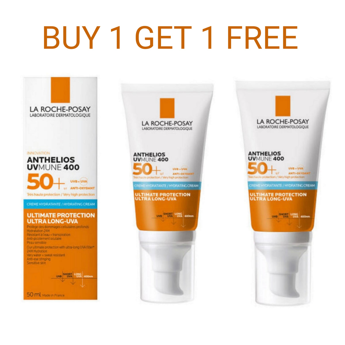 Buy One Get One Free LA ROCHE-POSAY ANTHELIOS UVMUNE 400 CREAM SPF50+ - 50ML |