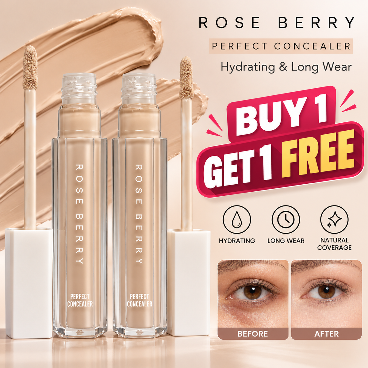 Buy 1 Get 1 Free- Rose Berry - Concealer, Hydrating & Long Wear, Perfect